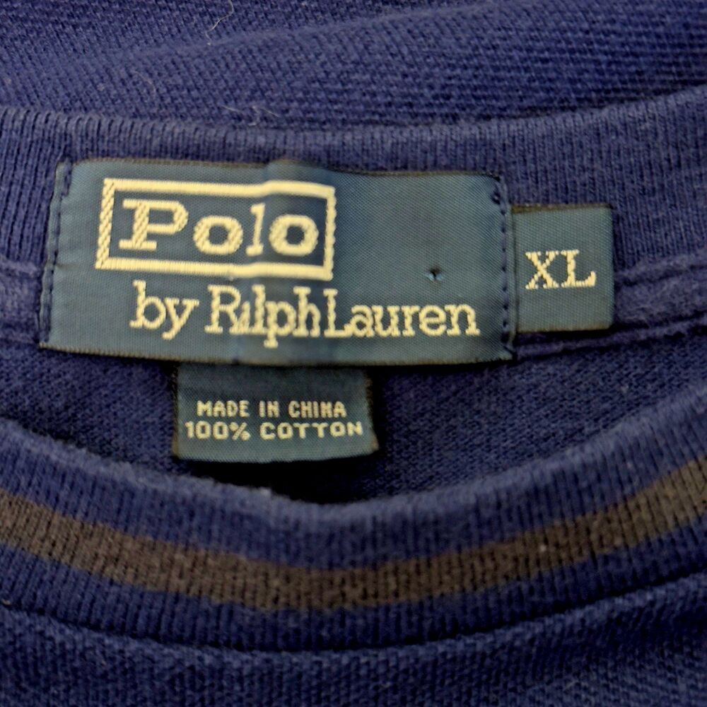 Polo Ralph Lauren Navy Pique Knit Ringer Men's XL Crew Neck Short Sleeve Shirt